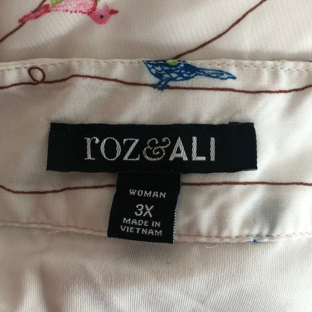 Roz & Ali size 3x Pink and blue Bird Pattern top - Picture 3 of 3